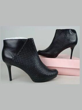 Zofie Beatriz Womens 12 Stiletto Woven Black Leather Ankle Boots in Original Box